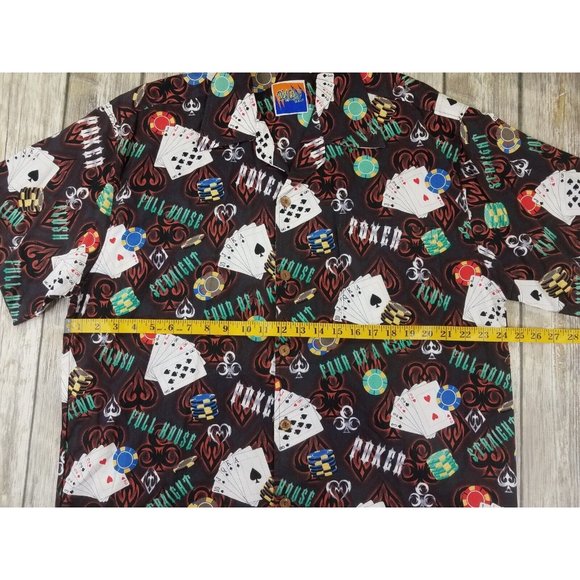 Dem Crazy Hawaiian Shirt Mens Size L Short Sleeves Button Up Poker Cards Print - Picture 6 of 11